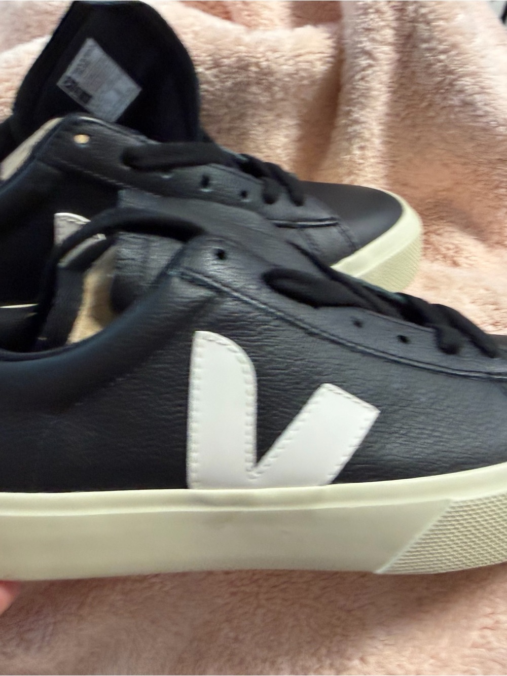 Veja Black Leather Low-Top Sneakers with White V Logo